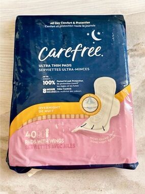 Carefree Ultra Thin Overnight Pads with Wings - Navy & Pink